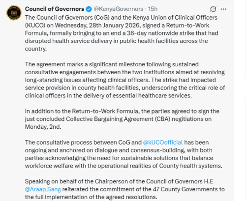 X post by Council of Governors. PHOTO/Screengrab by People Daily Digital