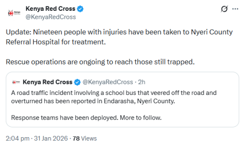 X post by Kenya Red Cross. PHOTO/Screengrab by People Daily Digital