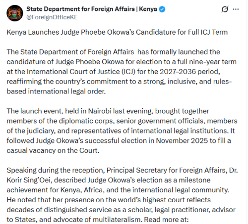 X post by State Department for Foreign Affairs. PHOTO/Screengrab by People Daily Digital