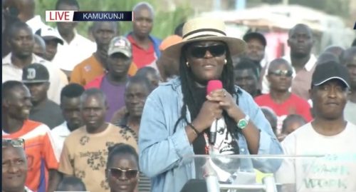 Winnie Odinga speaking at Kamukunji grounds in Nairobi on Sunday, January 18, 2026. PHOTO/Screengrab by PD Digital/@Railajunior/X