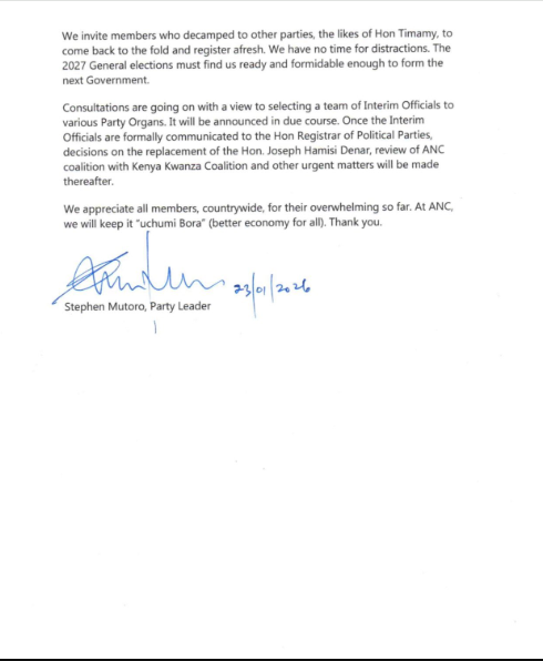 Statement of ANC over UDA merger and Lamu Governor Issa Timamy's remarks. PHOTO/@ancparty_kenya/X 