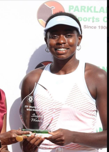 Angella Okutoyi at the 2026 ITF W35 tournament on Sunday, January 4, 2026. PHOTO/@Waziri_Mvurya/X