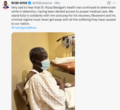 Statetement of Bobi Wine on Kizza Besigye's health. PHOTO/Screengrab by People Daily Digital/@HEBobiwine/X