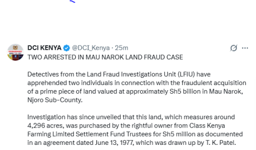 Statement of DCI on the land fraud case in Mau Narok on Tuesday, January 13, 2026. PHOTO/Screengrab by People Daily Digital/@DCI_Kenya/X