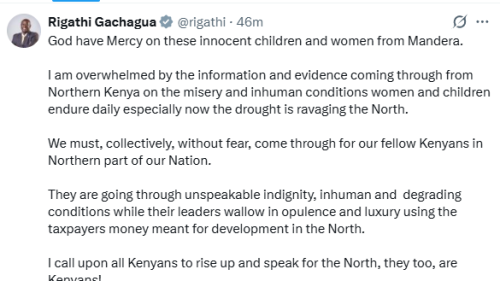 Statement of Rigathi Gachagua on the drought situation in northern Kenya on Friday, January 23, 2026. PHOTO/Screen grab by People Daily Digital/@rigathi/X