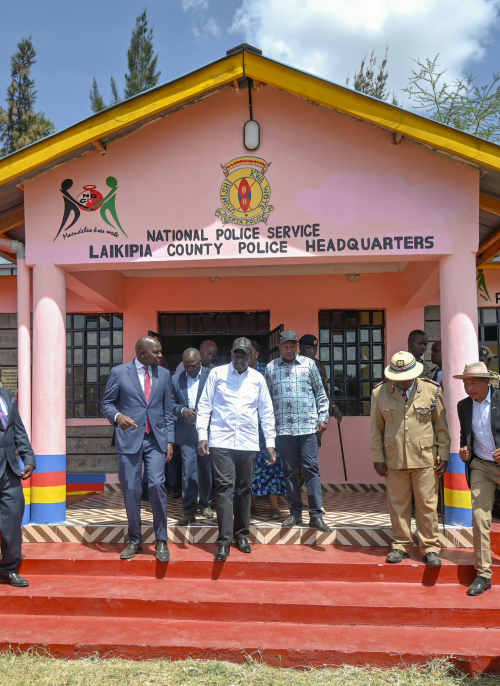 Interior Cabinet Secretary Kipchumba Murkomen, President William Ruto, and Deputy President Kithure Kindiki during the commissioning of the Laikipia County Police Headquarters in Rumuruti on January 14, 2026. PHOTO/https://www.facebook.com/OnesimusKipchumbaMurkomen