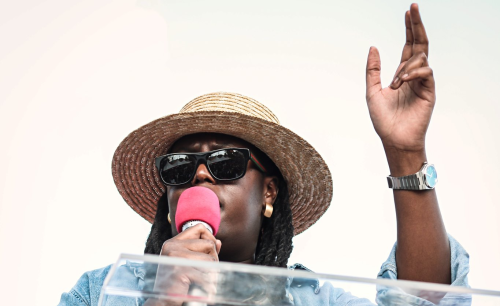 Winnie Odinga addresses a crowd at Kamukunji grounds in Kibra on Sunday, January 18, 2026. PHOTO/@OCTOPIZZO/X