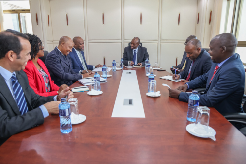 Trade Cabinet Secretary Lee Kinyanjui during a meeting with AfCFTA Secretary General Wamkele Mene on Wednesday, January 28, 2026. PHOTO/@govleekinyanjui/X