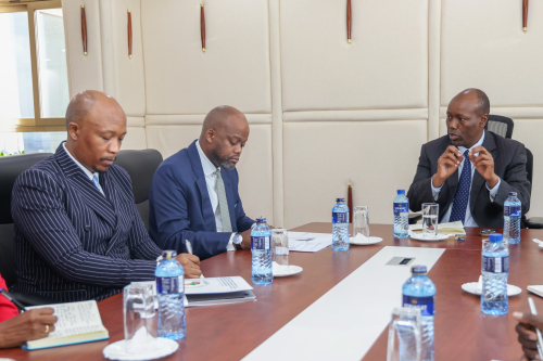 Trade Cabinet Secretary Lee Kinyanjui during a meeting with AfCFTA Secretary General Wamkele Mene on Wednesday, January 28, 2026. PHOTO/@govleekinyanjui/X