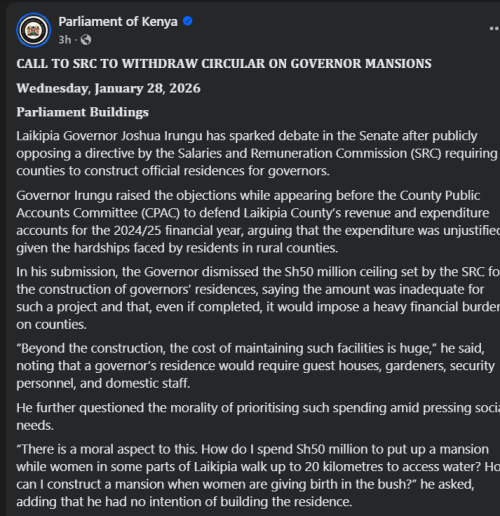 A statement from Parliament posted on Facebook.