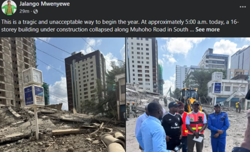Statement of Jalongo on the South C collapsed building. Photo/Screengrab by People Daily Digital/https://www.facebook.com/MzeeJalangoMwenyewe
