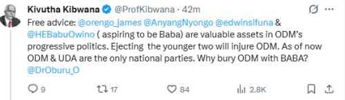 Statement of Kivutha Kibwana on the ejection of Babu Owino and Edwin Sifuna from ODM. PHOTO/Screengrab by People Daily Digital/@ProfKibwana/X