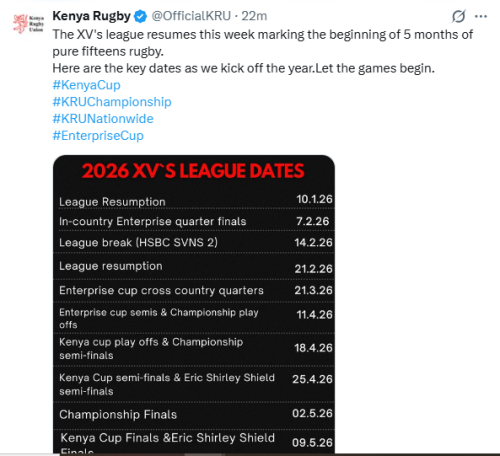 Statement of KRU on the  he 2026 XV’s Kenya Cup calendar. PHOTO/Screengrab by People Daily Digital/@OfficialKRU/X