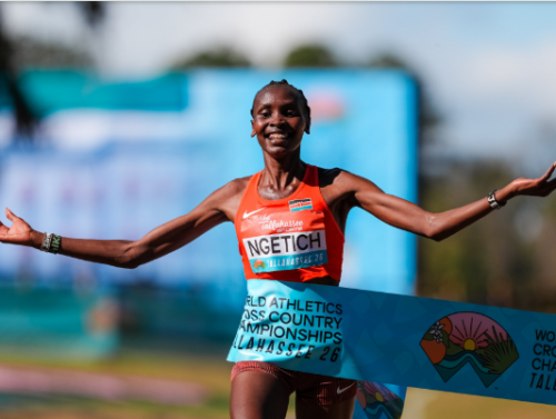 Agnes Ngetich, 10km world record holder, storms to victory at the 2026 World Cross Country to claim Kenya’s 10th straight women’s title. PHOTO/@WorldAthletics/X