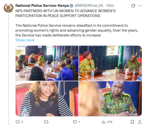 The National Police Service on the partnership with UN Women on Tuesday, January 13, 2026. PHOTO/Screengrab by People Daily Digital/@NPSOfficial_KE/X