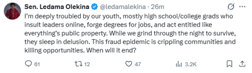 Statement of Senator Ledama Olekina on the youth conduct. PHOTO/Screengrab by  People Daily Digital/@ledamalekina/X