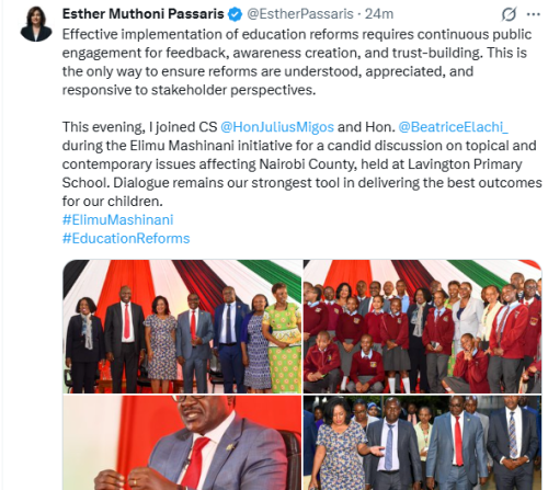 Statement of Esther Passaris on Elimu Mashinani initiative. PHOTO/Screengrab by People Daily Digital/@EstherPassaris/X