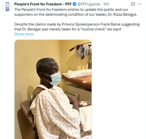 Statement of PFF on Kizza Besigye's health. PHOTO/Screengrab by People Daily Digital/@PFFUganda/X