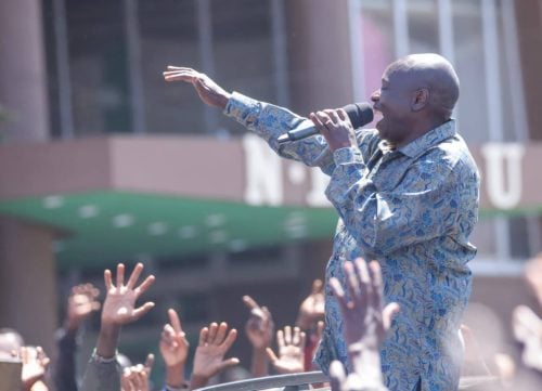 Rigathi Gachagua addressing a public rally in Nairobi CBD.