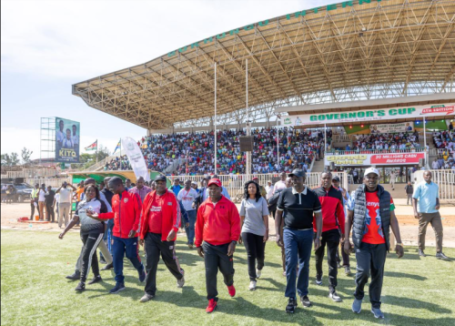 President William Ruto with Kakamega County Governor Fernandes Barasa ata Bukhungu Stadium on Thursday, January 1, 2025. PHOTO/https://www.facebook.com/williamsamoei