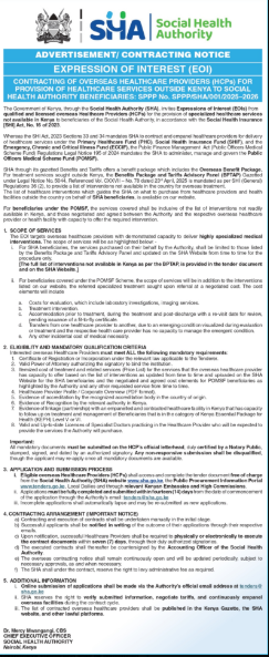 SHA contracting notice released on Friday, January 2, 2025. PHOTO/@_shakenya/X