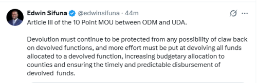 Statement of Edwin Sifuna on counties budgetary allocation on Wednesday, January 21, 2026. PHOTO/Screengrab by People Daily Digital/@edwinsifuna/X