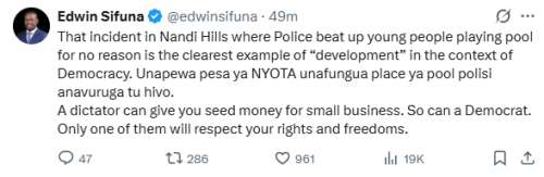 Statement of Senator Edwin Sifuna on police brutality against the youth in Nandi Hills. PHOTO/Screengrab by People Daily Digital/@edwinsifuna/X