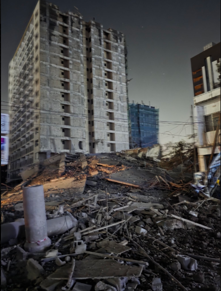 Debris of the collapsed building under construction in Nairobi's South C area on Friday, January 2, 2026. PHOTO/Screengrab by People Daily Digital/@CarolRadull/X
