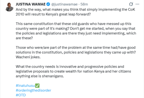 Justina Wamae's statement on the 2010 Constitution amendment on Monday, January 5, 2026. PHOTO/Screengrab by People Daily Digital/@justinawamae/X
