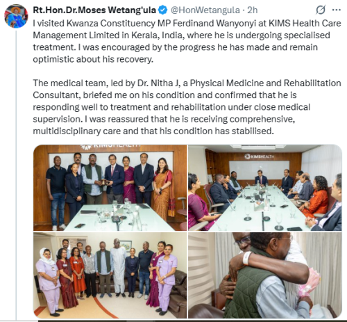 Statement of Moses Wetang'ula after visiting MP Ferdinand Wanyonyi on Tuesday, January 13, 2026. PHOTO/Screengrab by People Daily Digital/@HonWetangula/X