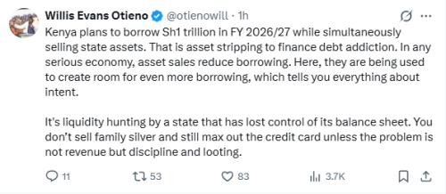 Statement of Willis Otieno on Kenya's borrowing culture. PHOTO/Screengrab by People Daily Digital/@otienowill/X