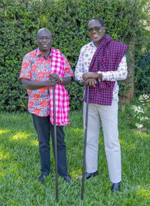 Democracy for Citizens (DCP) party leader Rigathi Gachagua together with his Narok town 2027 party hopeful Ole Kamwaro in a past photo. PHOTO//https://www.facebook.com/DPGachagua