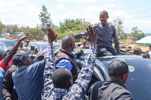 Embakasi East MP Babu Owino while on the linda Mwananchi entourage enroute to Busia for a function. PHOTO//https://web.facebook.com/babuowinongili