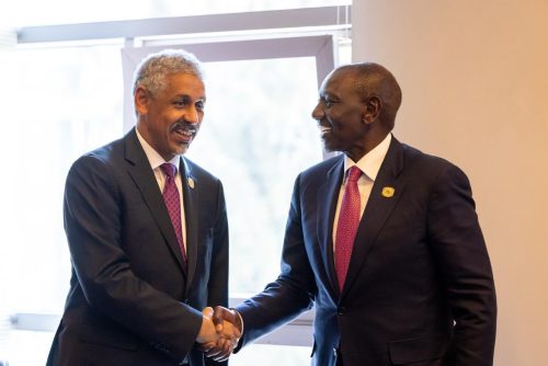 William Ruto meets Sidi Ould Tah on the sidelines of the 39th African Union Summit in Addis Ababa. PHOTO/@WilliamsRuto/X