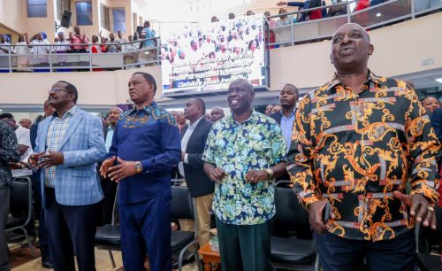 Gachagua and other leaders during the service at PCEA Zimmerman. PHOTO/@rigathi/X