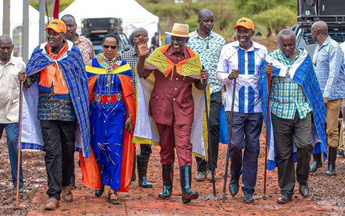 William Ruto, Judith Pareno, and other leaders arrive at the thanksgiving event in Kajiado County. PHOTO/@MKMadoka_/X