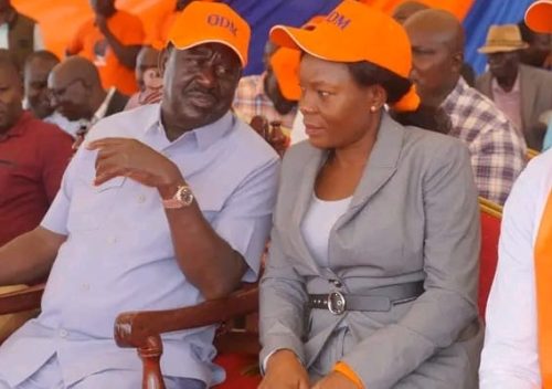 ODM acting Secretary General Catherine Omanyo with late party leader Raila Odinga during a past event. PHOTO/@HonOmanyo/X