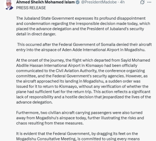 X post by Ahmed Sheikh Mohamed Islam. PHOTO/Screengrab by People Daily Digital