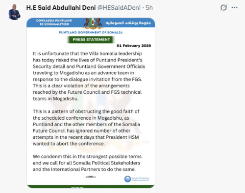 X post by Said Abdullahi Deni. PHOTO/Screengrab by People Daily Digital
