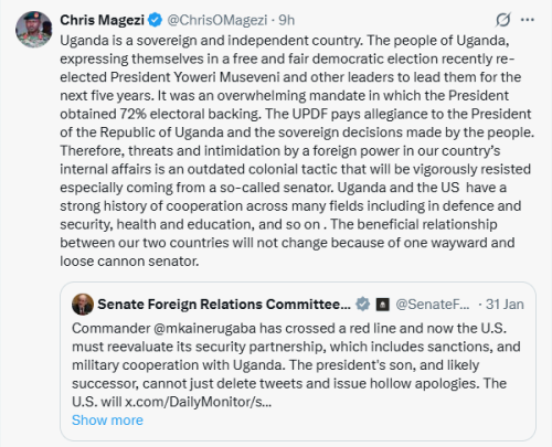 X post by Colonel Chris Magezi. PHOTO/Screengrab by People Daily Digital