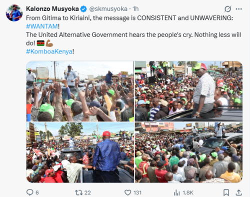 X post by Kalonzo Musyoka. PHOTO/Screengrab by People Daily Digital