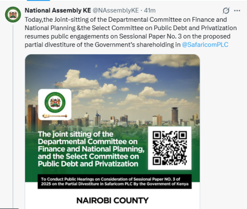 X post by National Assembly. PHOTO/Screengrab by People Daily Digital