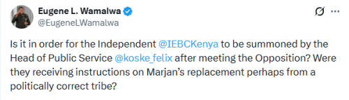 X post by Eugene Wamalwa. PHOTO/Screengrab by People Daily Digital
