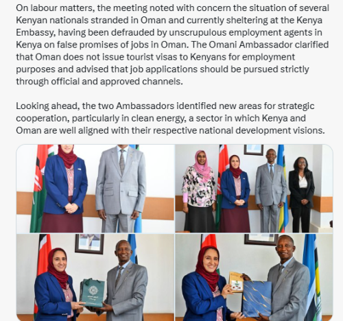 X post by State Department for Foreign Affairs. PHOTO/Screengrab by People Daily Digital/@ForeignOfficeKE/X