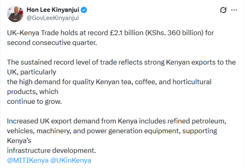 X post by Lee Kinyanjui. PHOTO/Screengrab by People Daily Digital