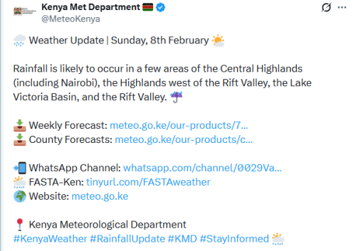 X post by Kenya Met Department. PHOTO/Screengrab by People Daily Digital