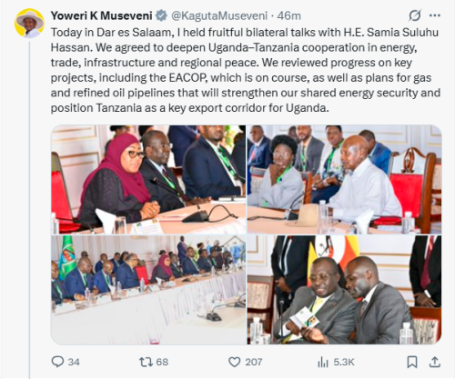 X post by Yoweri Museveni. PHOTO/Screengrab by People Daily Digital