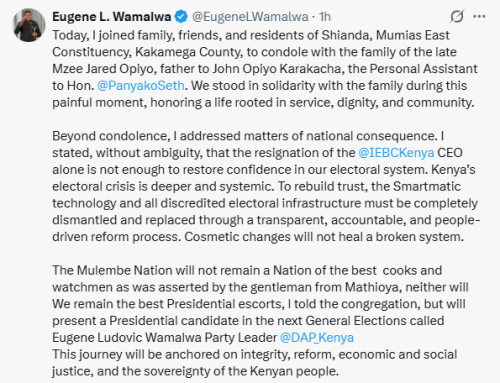 X post by Eugene Wamalwa. PHOTO/Screengrab by People Daily Digital