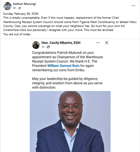 Facebook post by Kathuri Murungi. PHOTO/Screengrab by People Daily Digital