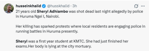 X post by Hussein Khalid. PHOTO/Screengrab by People Daily Digital